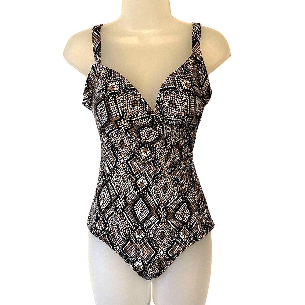 Catalina Women's Black, White and Brown Mosaic One Piece Swimsuit Size Small 4/6